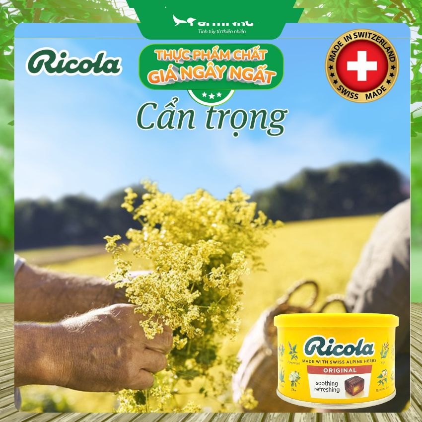 (Combo 2) Kẹo Ricola Original Herbs Hộp Thiếc 100g Thảo Mộc – Mát Họng, Giảm Ho, Thơm Miệng