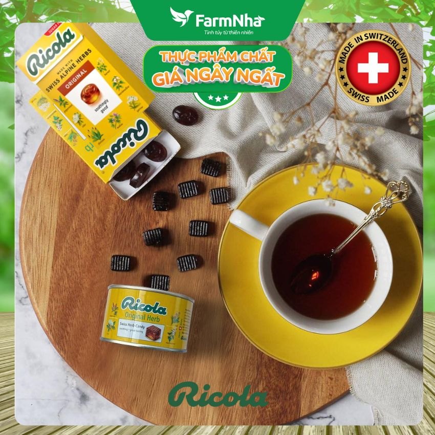 (Combo 3) Kẹo Ricola Original Herb Sugar Free 40g Hộp Giấy Không Đường – Dịu Họng, Giảm Ho, Thanh Mát Tự Nhiên