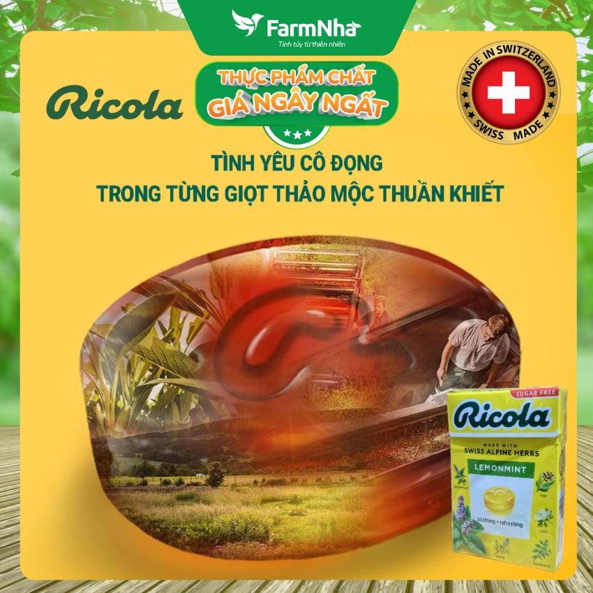 (Combo 2) Kẹo Ricola Lemon Mint Sugar Free 40g Hộp Giấy Không Đường – Vị Chanh Bạc Hà, Mát Họng, Giảm Ho Từ Thụy Sĩ