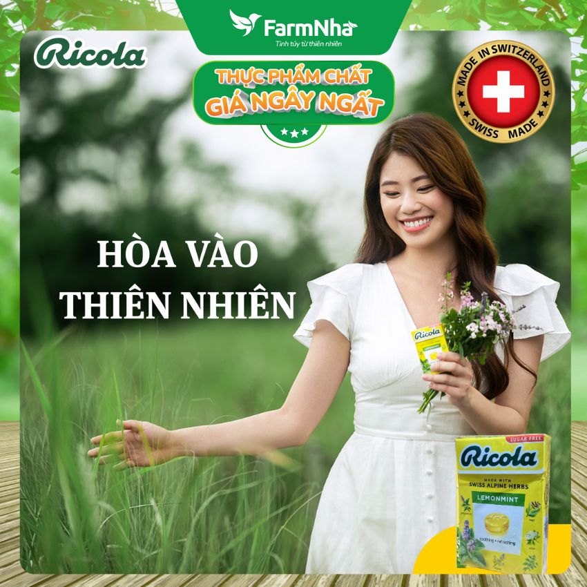 (Combo 2) Kẹo Ricola Lemon Mint Sugar Free 40g Hộp Giấy Không Đường – Vị Chanh Bạc Hà, Mát Họng, Giảm Ho Từ Thụy Sĩ