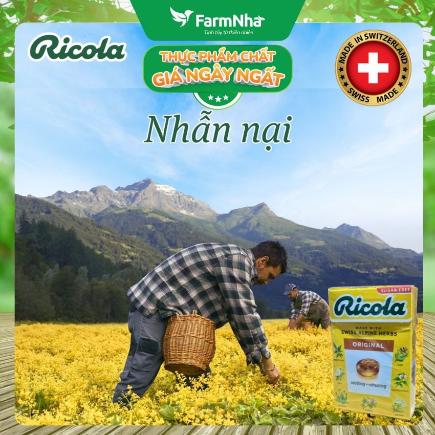 (Combo 3) Kẹo Ricola Original Herb Sugar Free 40g Hộp Giấy Không Đường – Dịu Họng, Giảm Ho, Thanh Mát Tự Nhiên