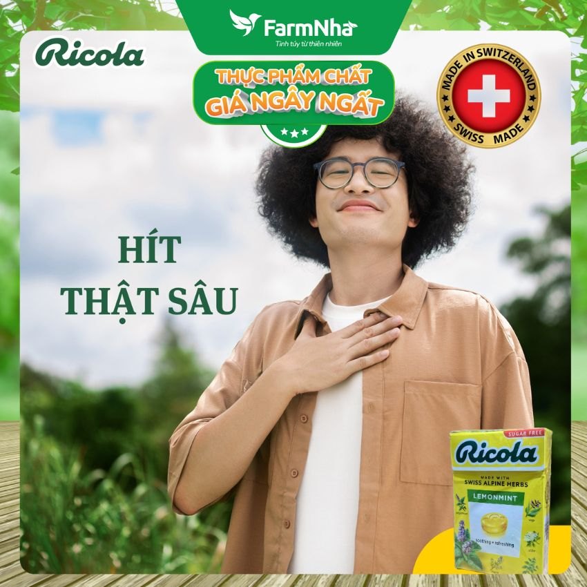 (Combo 2) Kẹo Ricola Lemon Mint Sugar Free 40g Hộp Giấy Không Đường – Vị Chanh Bạc Hà, Mát Họng, Giảm Ho Từ Thụy Sĩ