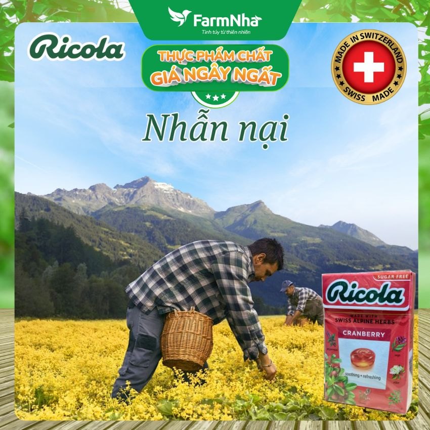 (Combo 2) Kẹo Ricola Cranberry Sugar Free 40g Hộp Giấy Không Đường – Quả Nam Việt Quất, Giảm Ho, Mát Họng, Thơm Miệng