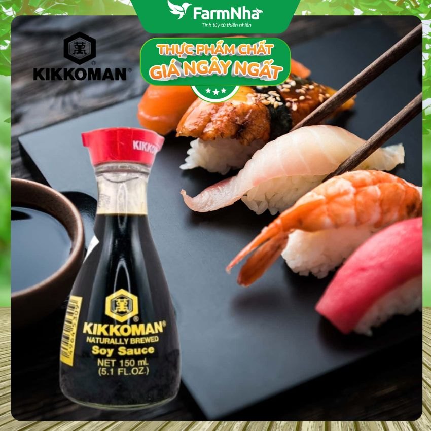 Xì Dầu Kikkoman Soy Sauce 150ml – Nước tương chuẩn Nhật Bản, Không GMO, Hương Vị Tự Nhiên