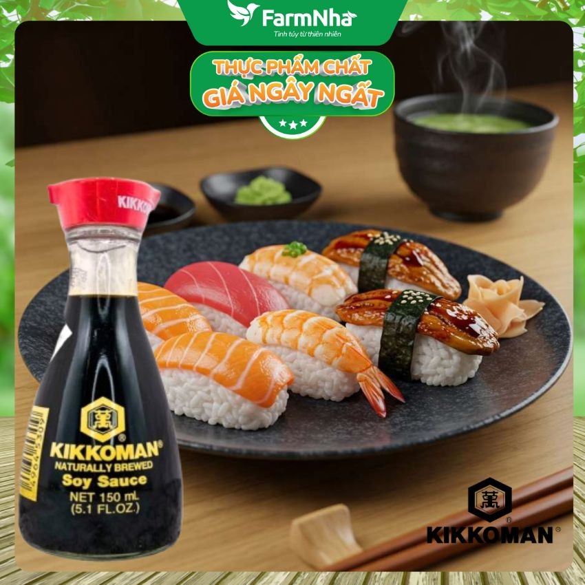 Xì Dầu Kikkoman Soy Sauce 150ml – Nước tương chuẩn Nhật Bản, Không GMO, Hương Vị Tự Nhiên