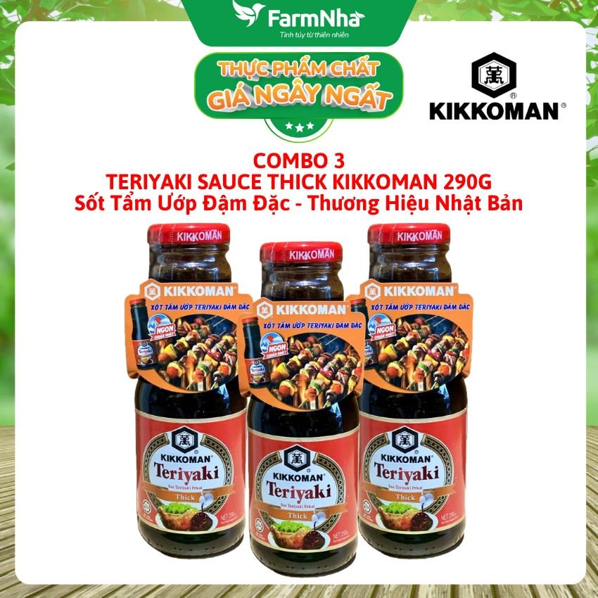 (Combo 3) Sốt Kikkoman Teriyaki Thick 290g – Sốt Ướp Đậm Đặc & Nướng Chuẩn Nhật, Sánh Đậm Siêu Ngon