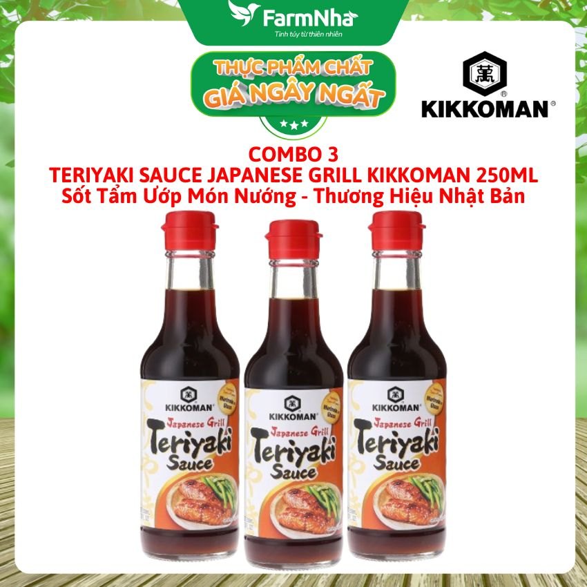 (Combo 3) Sốt Teriyaki Sauce Japanese Grill Kikkoman 250ml – Sốt Ướp & Nướng Chuẩn Vị Grill Japan