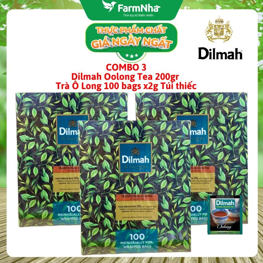 (Combo 3) Trà Dilmah Traditional Oolong All Natural Tea 200g 100x2g Túi Thiếc – Trà Olong Tự Nhiên Đậm Đà
