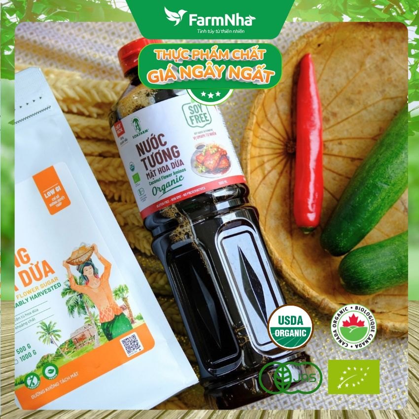 Nước tương mật hoa dừa Sokfarm 500ml Dòng Chuyên Nấu - Vị Unami hữu cơ tự nhiên tốt cho sức khỏe