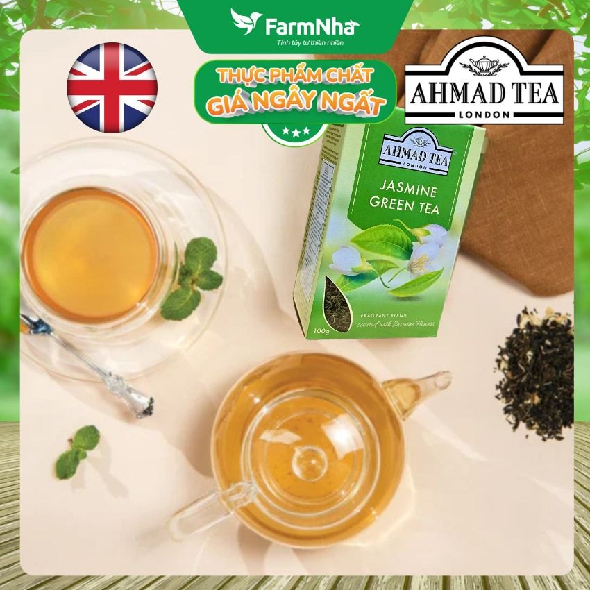 Trà Ahmad Jasmine Tea 100g Hộp Giấy Pha Ấm - Trà Xanh Hoa Nhài Tinh Khiết và Thăng Hoa