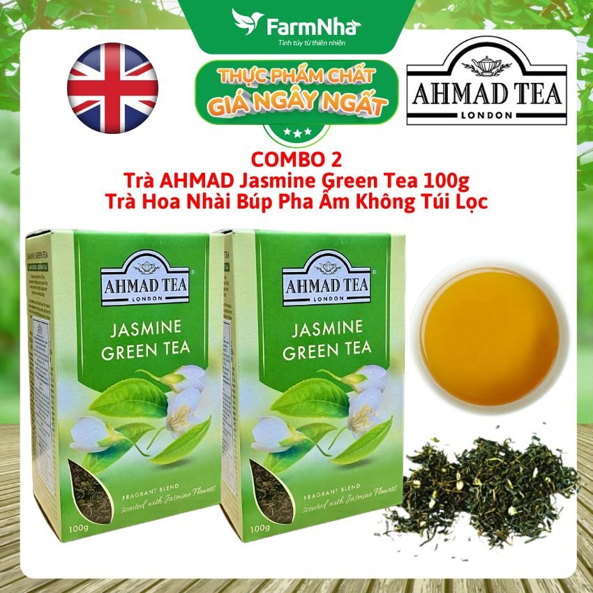 (Combo 2) Trà Ahmad Jasmine Tea 100g Hộp Giấy Pha Ấm - Trà Xanh Hoa Nhài Tinh Khiết và Thăng Hoa
