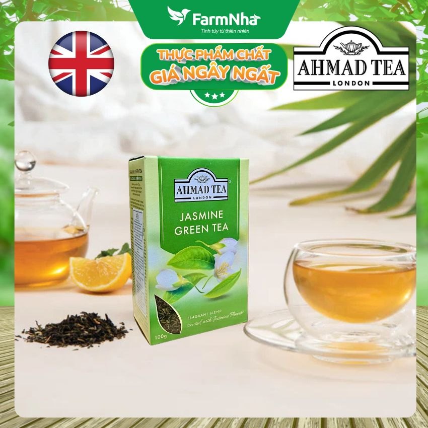 Trà Ahmad Jasmine Tea 100g Hộp Giấy Pha Ấm - Trà Xanh Hoa Nhài Tinh Khiết và Thăng Hoa
