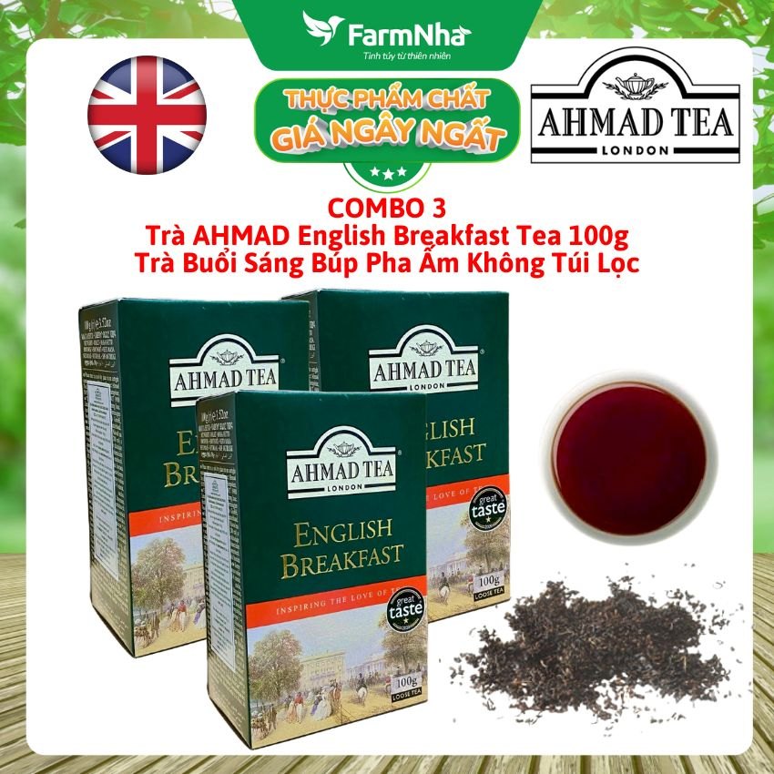 (Combo 3) Trà Ahmad English Breakfast Tea 100g Hộp Giấy Pha Ấm - Tỉnh Táo và Tràn Đầy Năng Lượng