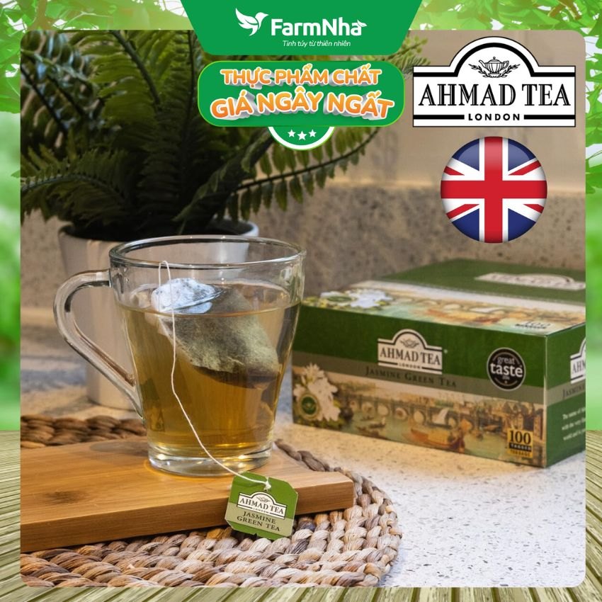 Trà Ahmad Jasmine Tea 100g Hộp Giấy Pha Ấm - Trà Xanh Hoa Nhài Tinh Khiết và Thăng Hoa
