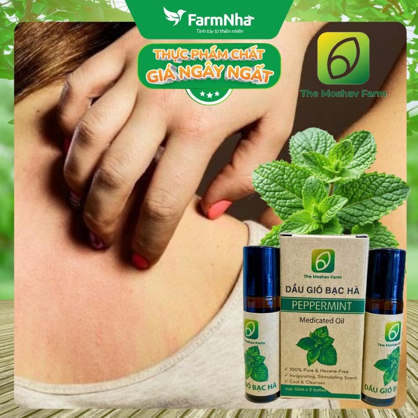 (Combo 3) Dầu Gió Bạc Hà Bi Lăn Moshav Farm Hộp 2x10ml Peppermint Medicated Oil – Thư Giãn và Sảng Khoái