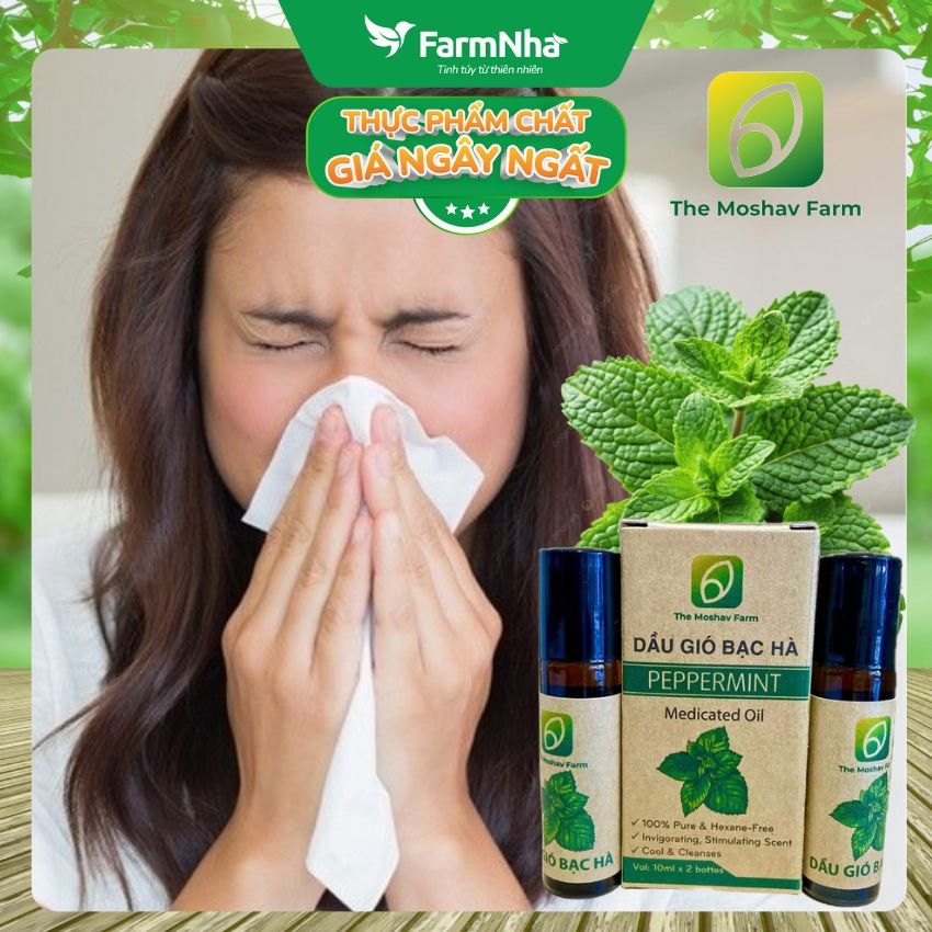 (Combo 3) Dầu Gió Bạc Hà Bi Lăn Moshav Farm Hộp 2x10ml Peppermint Medicated Oil – Thư Giãn và Sảng Khoái