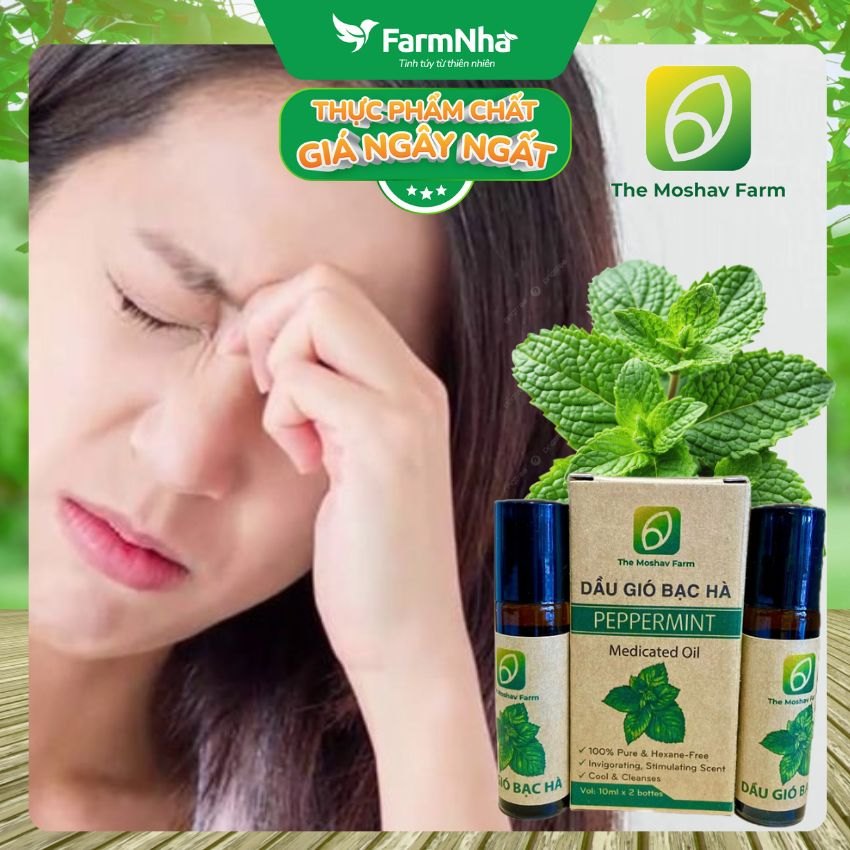 Dầu Gió Bạc Hà Bi Lăn Moshav Farm Hộp 2x10ml Peppermint Medicated Oil – Thư Giãn và Sảng Khoái