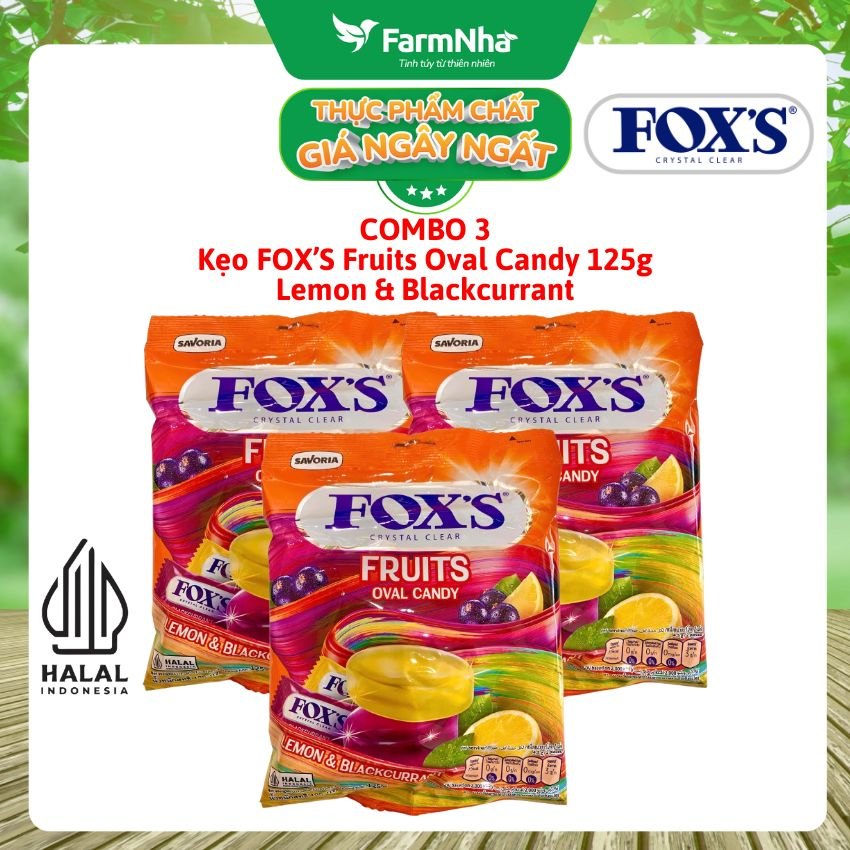 (Combo 3) Kẹo FOX’S Fruits Oval Candy 125g LEMON & BLACKCURRANT - Chua Ngọt Hài Hòa Khó Cưỡng