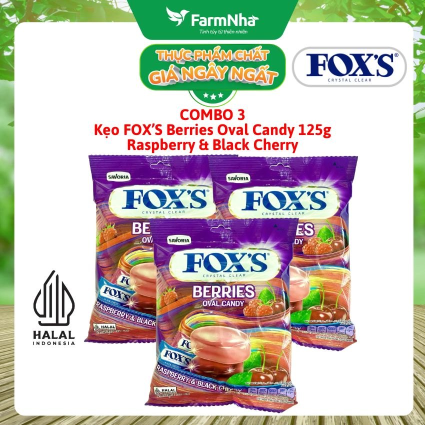 (Combo 3) Kẹo FOX’S Berries Oval Candy 125g RASPBERRY & BLACK CHERRY - Vị trái cây tự nhiên hấp dẫn