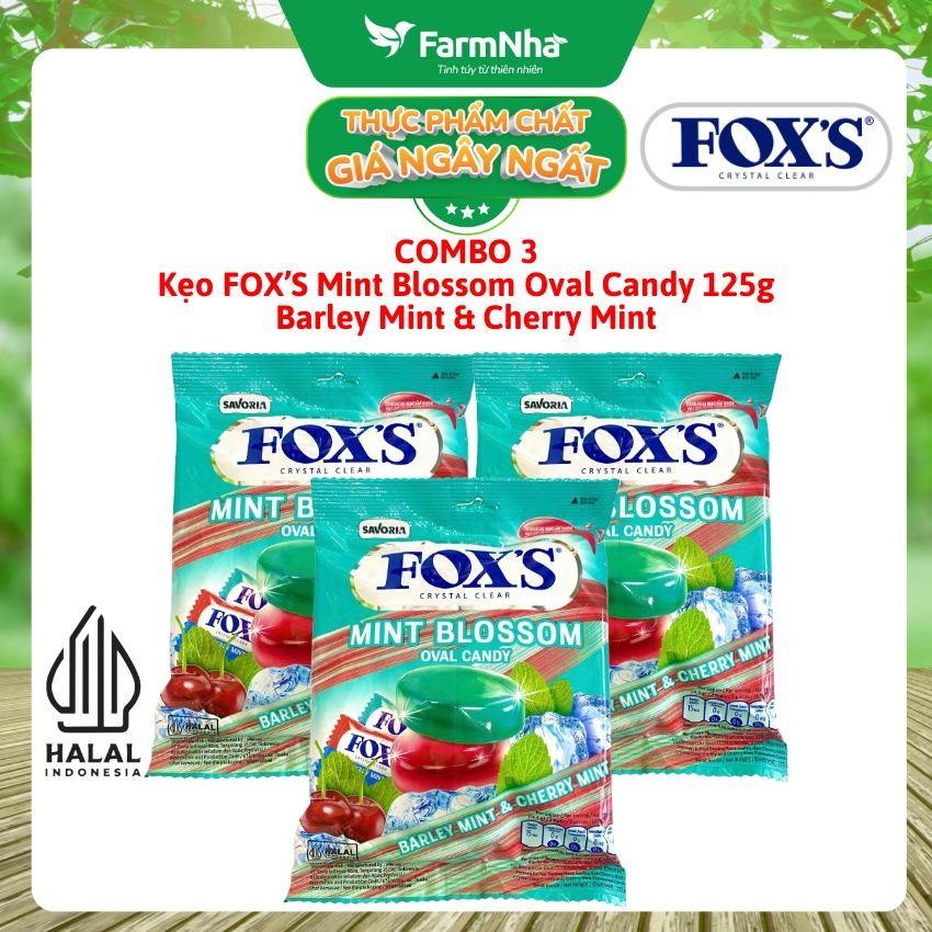 (Combo 3) Kẹo FOX'S Mint Blossom Oval Candy 125g BARLEY MINT & CHERRY MINT - Ngọt Ngào và Mát Lạnh