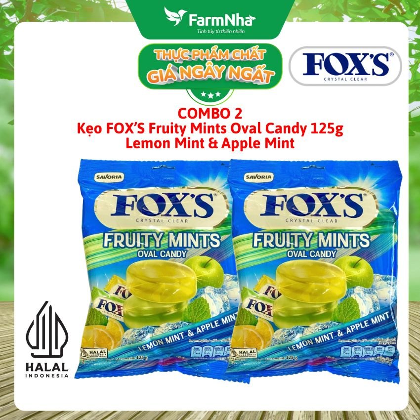(Combo 2) Kẹo FOX’S Fruity Mints Oval Candy 125gr LEMON MINT & APPLE MINT - Mát Lạnh & Ngọt Ngào