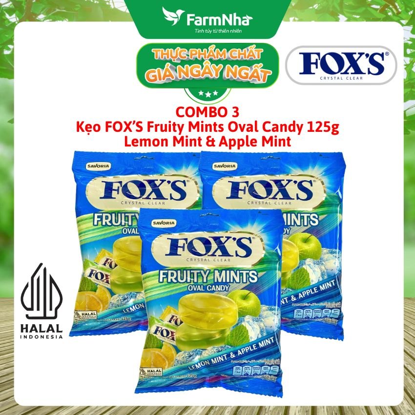 (Combo 3) Kẹo FOX’S Fruity Mints Oval Candy 125gr LEMON MINT & APPLE MINT - Mát Lạnh & Ngọt Ngào