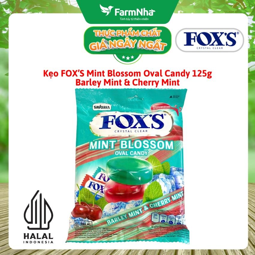 Kẹo Fox's Mint Blossom Oval Candy 125g BARLEY MINT & CHERRY MINT - Ngọt Ngào và Mát Lạnh