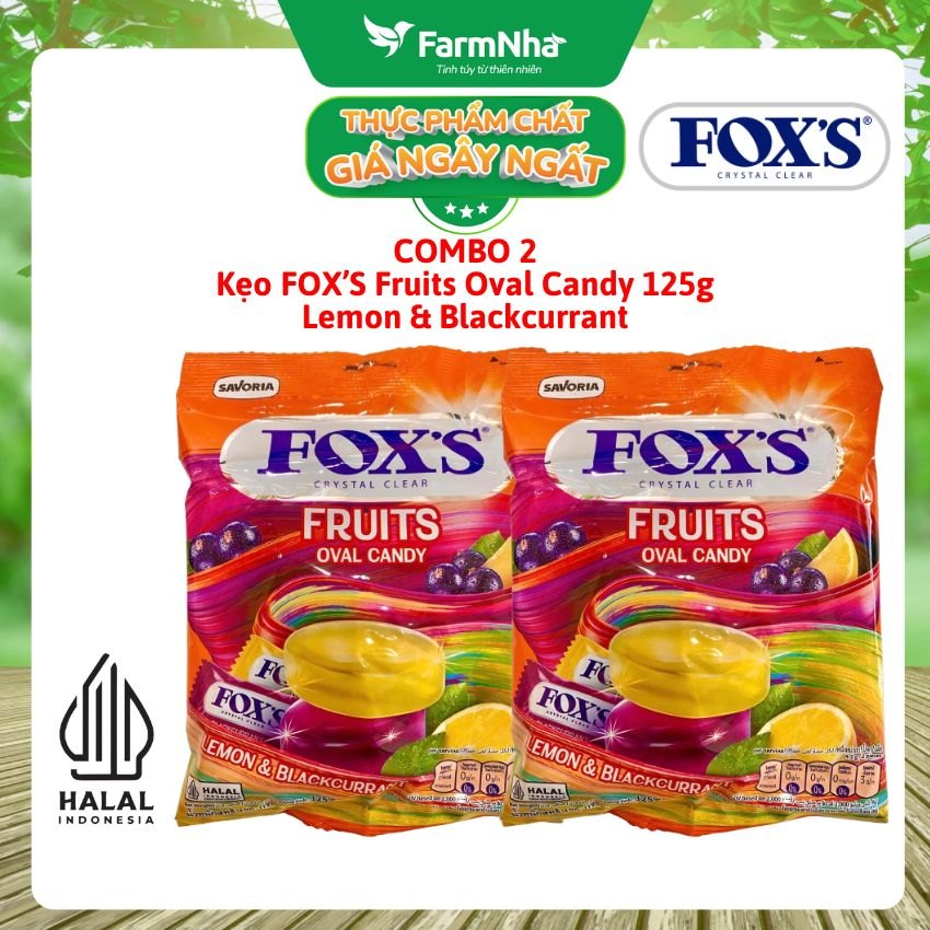 (Combo 2) Kẹo FOX’S Fruits Oval Candy 125g LEMON & BLACKCURANT - Chua Ngọt Hài Hòa Khó Cưỡng
