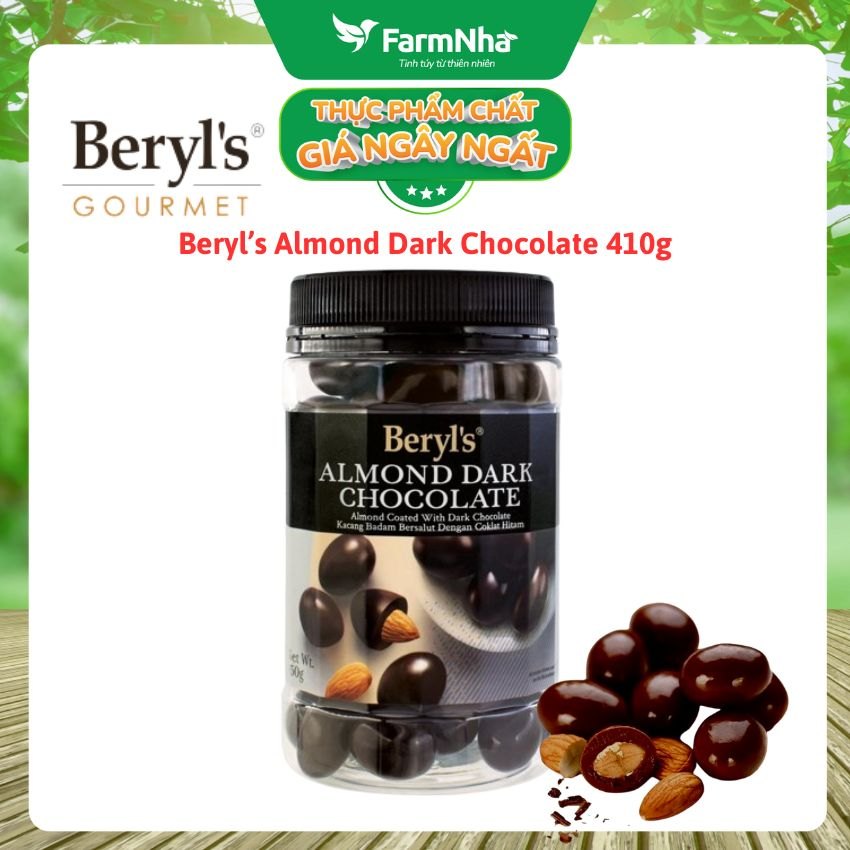 Socola Beryls Almond Dark Chocolate 410gr - Sôcôla Đen Hảo Hạng và Hạnh Nhân Giòn Ngon Thơm Lừng
