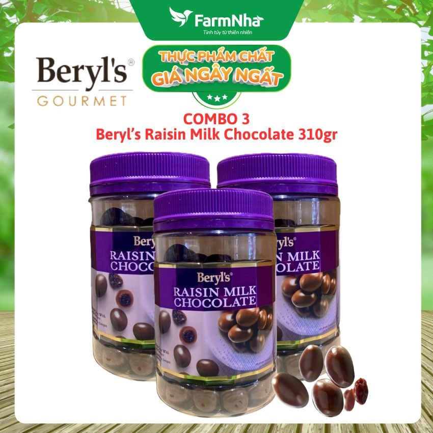 (Combo 3) Sôcôla Beryls Raisin Milk Chocolate 310gr - Sôcôla Sữa Hảo Hạng nhân Nho Khô Tuyệt Hảo