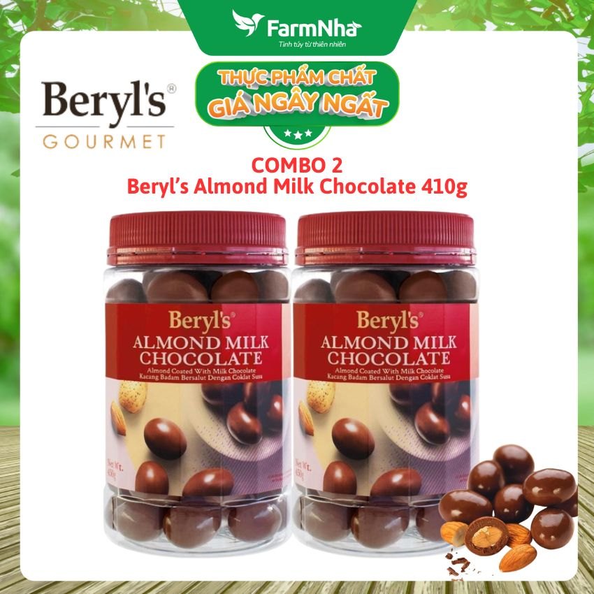 (Combo 2) Sôcôla Beryls Almond Milk Chocolate 410g - Socola Sữa và Hạnh Nhân Thơm Ngon Béo Ngậy