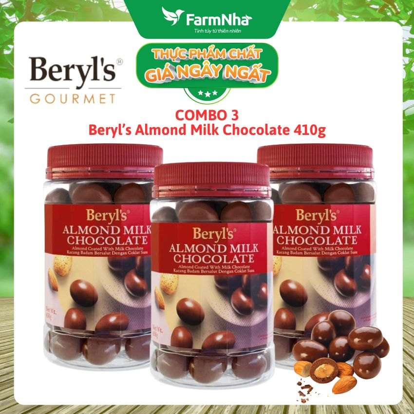(Combo 3) Sôcôla Beryls Almond Milk Chocolate 410g - Socola Sữa và Hạnh Nhân Thơm Ngon Béo Ngậy