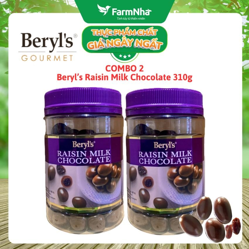 (Combo 2) Sôcôla Beryls Raisin Milk Chocolate 310gr - Sôcôla Sữa Hảo Hạng nhân Nho Khô Tuyệt Hảo