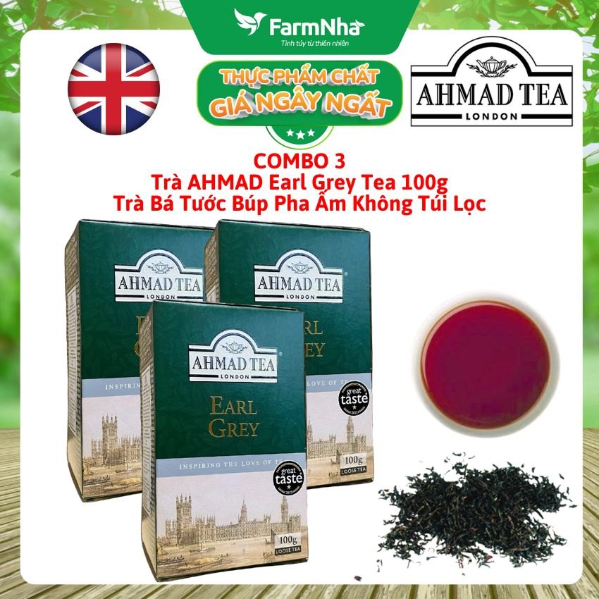 (Combo 3) Trà Ahmad Earl Grey Tea 100g Hộp Giấy Pha Ấm - Trà Bá Tước Với Hương Cam Bergamot Tinh Túy