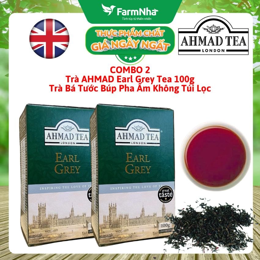 (Combo 2) Trà Ahmad Earl Grey Tea 100g Hộp Giấy Pha Ấm - Trà Bá Tước Với Hương Cam Bergamot Tinh Túy
