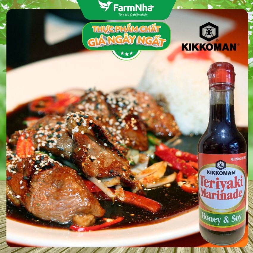 (Combo 2) Sốt Teriyaki Marinade Honey & Soy Kikkoman 250ml – Sốt Ướp Nước Tương Mật Ong chuẩn Nhật