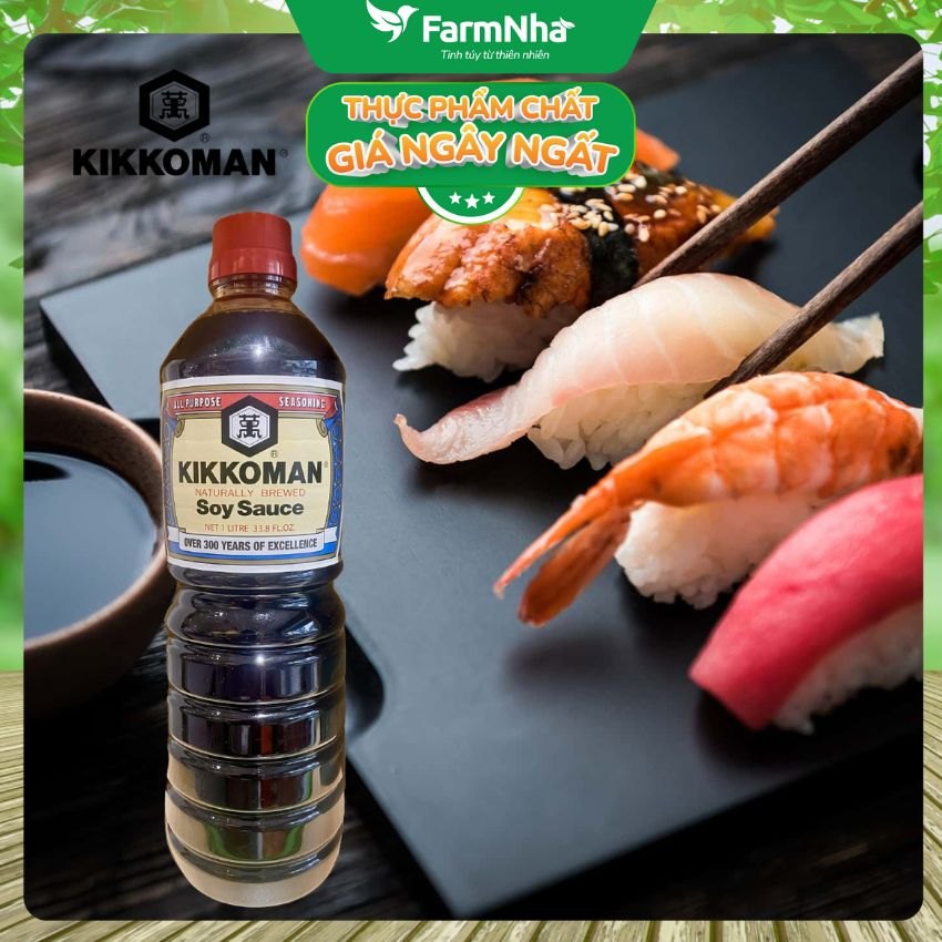 (Combo 3) Xì Dầu Naturally Brewed Soy Sauce Kikkoman 1 lít –Nước Tương Lên Men Tự Nhiên Đậm Vị Umami