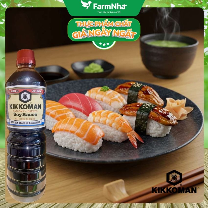 (Combo 3) Xì Dầu Naturally Brewed Soy Sauce Kikkoman 1 lít –Nước Tương Lên Men Tự Nhiên Đậm Vị Umami