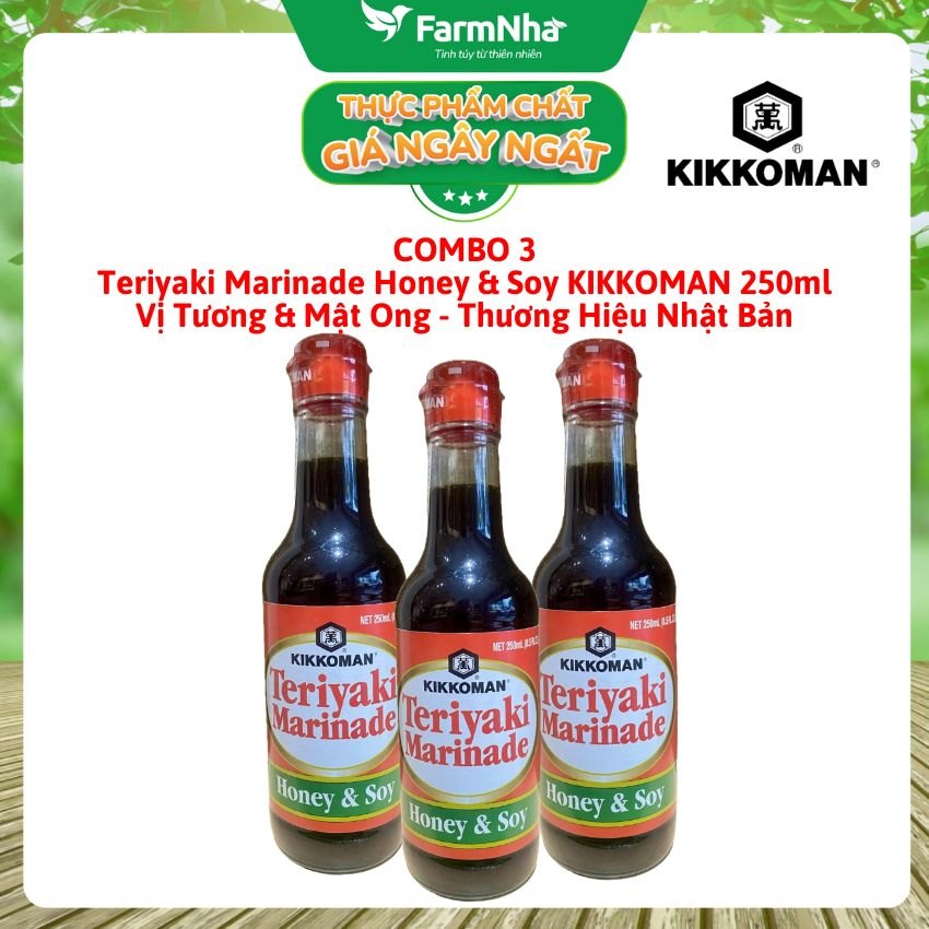 (Combo 3) Sốt Teriyaki Marinade Honey & Soy Kikkoman 250ml – Sốt Ướp Nước Tương Mật Ong chuẩn Nhật