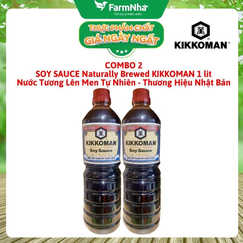 (Combo 2) Xì Dầu Naturally Brewed Soy Sauce Kikkoman 1 lít –Nước Tương Lên Men Tự Nhiên Đậm Vị Umami