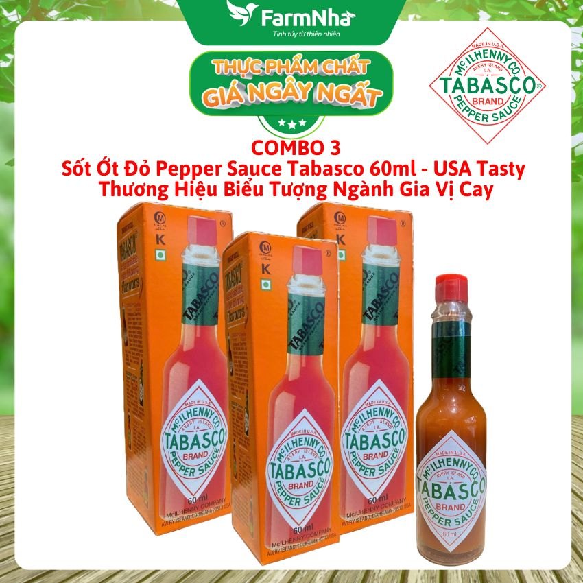 (Combo 3) Sốt ớt đỏ Tabasco Pepper Sauce 60ml – Sốt Ớt Chua Cay Trứ Danh từ Mỹ 