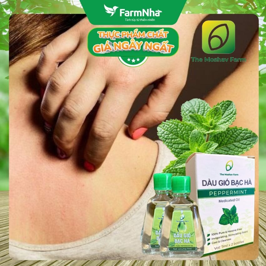 Dầu Gió Bạc Hà Moshav Farm Hộp 2x7ml Peppermint Medicated Oil – Thư Giãn và Sảng Khoái