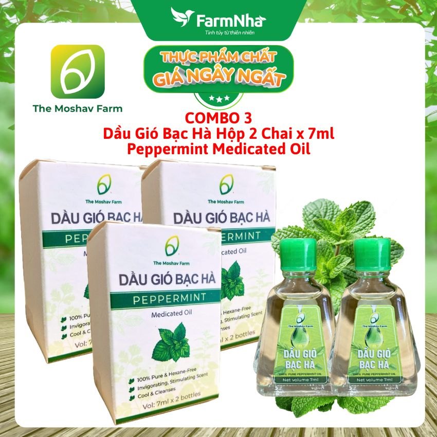 (Combo 3) Dầu Gió Bạc Hà Moshav Farm Hộp 2x7ml Peppermint Medicated Oil – Thư Giãn và Sảng Khoái