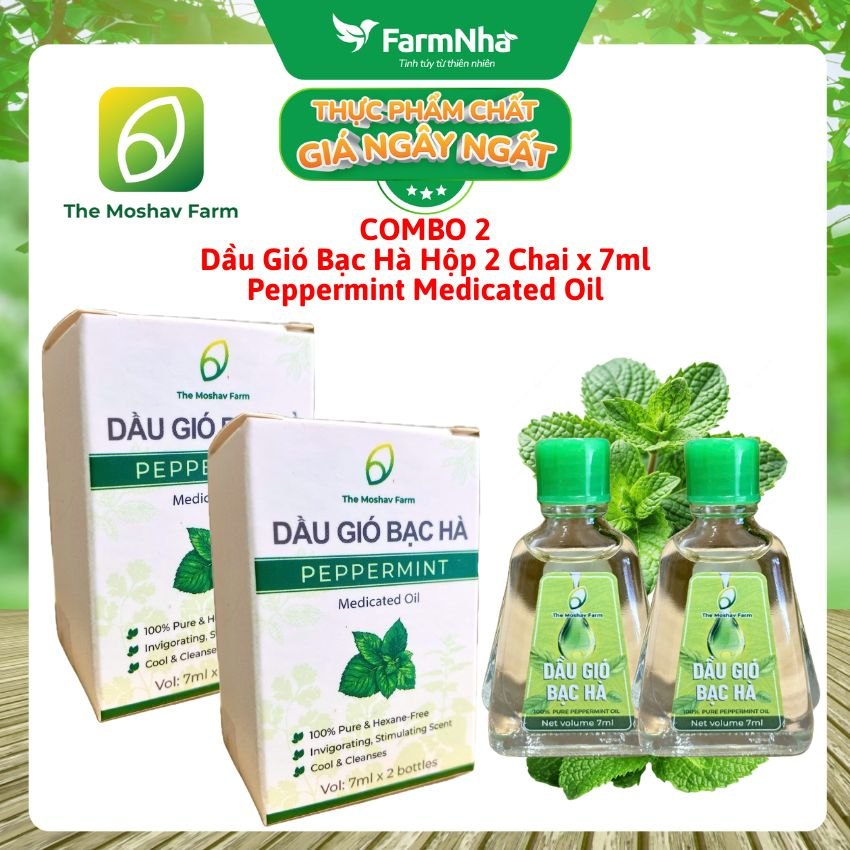 (Combo 2) Dầu Gió Bạc Hà Moshav Farm Hộp 2x7ml Peppermint Medicated Oil – Thư Giãn và Sảng Khoái