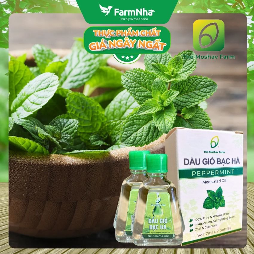 Dầu Gió Bạc Hà Moshav Farm Hộp 2x7ml Peppermint Medicated Oil – Thư Giãn và Sảng Khoái