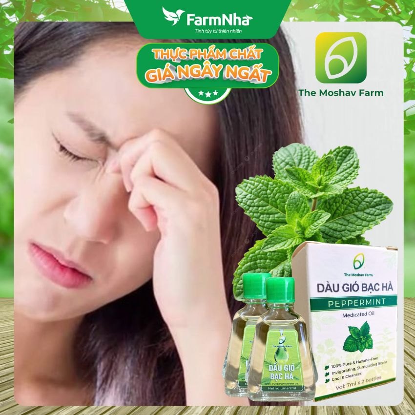 Dầu Gió Bạc Hà Moshav Farm Hộp 2x7ml Peppermint Medicated Oil – Thư Giãn và Sảng Khoái
