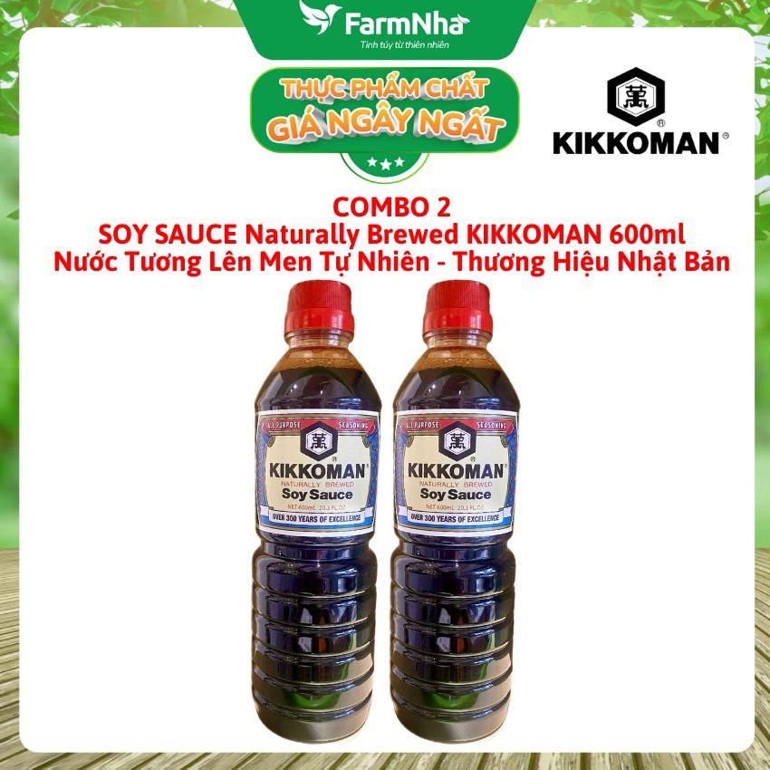 (Combo 2) Xì Dầu Naturally Brewed Soy Sauce Kikkoman 600ml –Nước Tương Lên Men Tự Nhiên Đậm Vị Umami