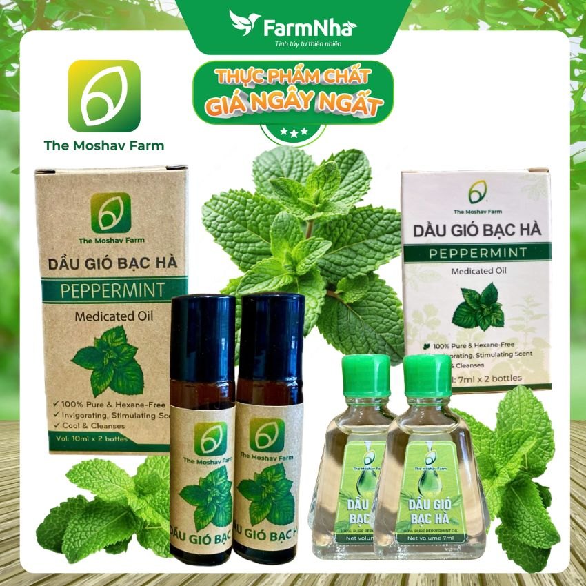 Dầu Gió Bạc Hà Moshav Farm Hộp 2x7ml Peppermint Medicated Oil – Thư Giãn và Sảng Khoái