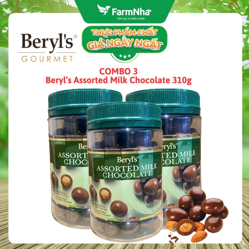 (Combo 3) Sôcôla Beryls Assorted Milk Chocolate 310g - Hương Vị Socola Tuyệt Vời với Hỗn Hợp Các Loại Hạt