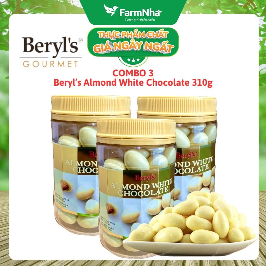 (Combo 3) Sôcôla Beryls Almond White Chocolate 310g - Hương vị Sô cô la Trắng và Hạnh Nhân Tuyệt Vời